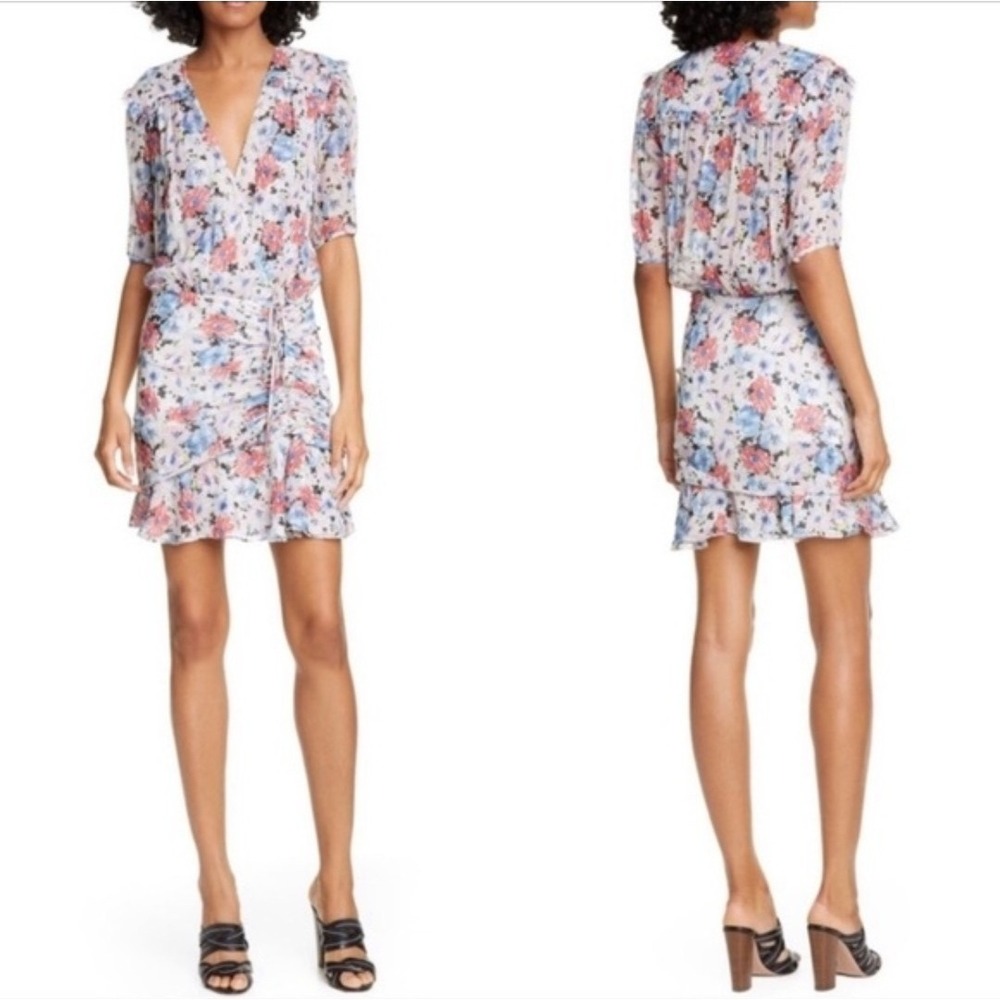 Veronica Beard Dakota Silk Floral‎ Ruched Dress Size 2 Ruffle Hem Drawstring